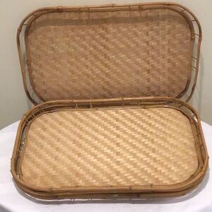 Natural Bamboo Woven Tray set of 4 rectangle made in Taiwan used good condition